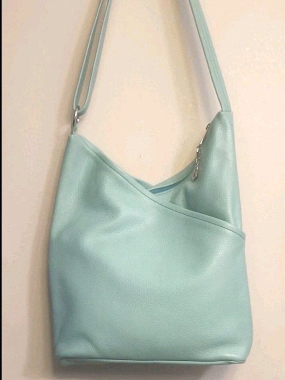 KT Leather Designs Custom Leather Light Turquoise Crossbody Shoulder Bag 13"